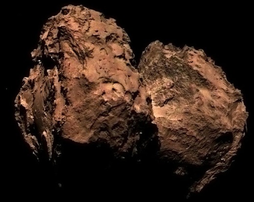 Первая цветная фотография кометы 67P/Чурюмова-Герасименко, присланная космическим аппаратом Европейского космического агентства Rosetta. В пылевом облаке этой кометы обнаружена аминокислота глицин.